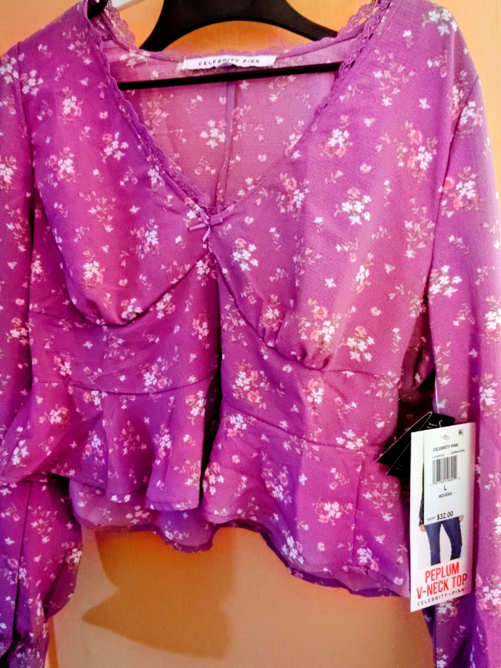 Celebrity Pink Magenta Floral Peplum V-Neck Blouse